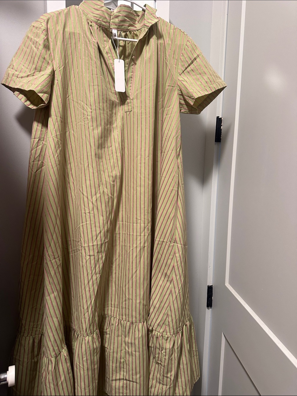 glam Cream Maxi Dress with Pink Stripes